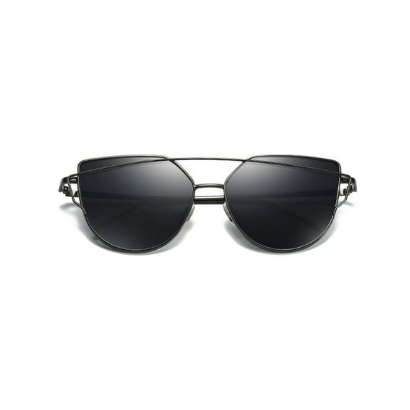 Womens Cat Eye Mirror Flat Lens Black Frame Fashion Sunglasses