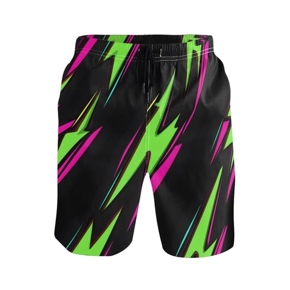 Neon Green Lightning Mens Swim Trunks Quick Dry Board Shorts Breathable Fit Beach Shorts Swimwear