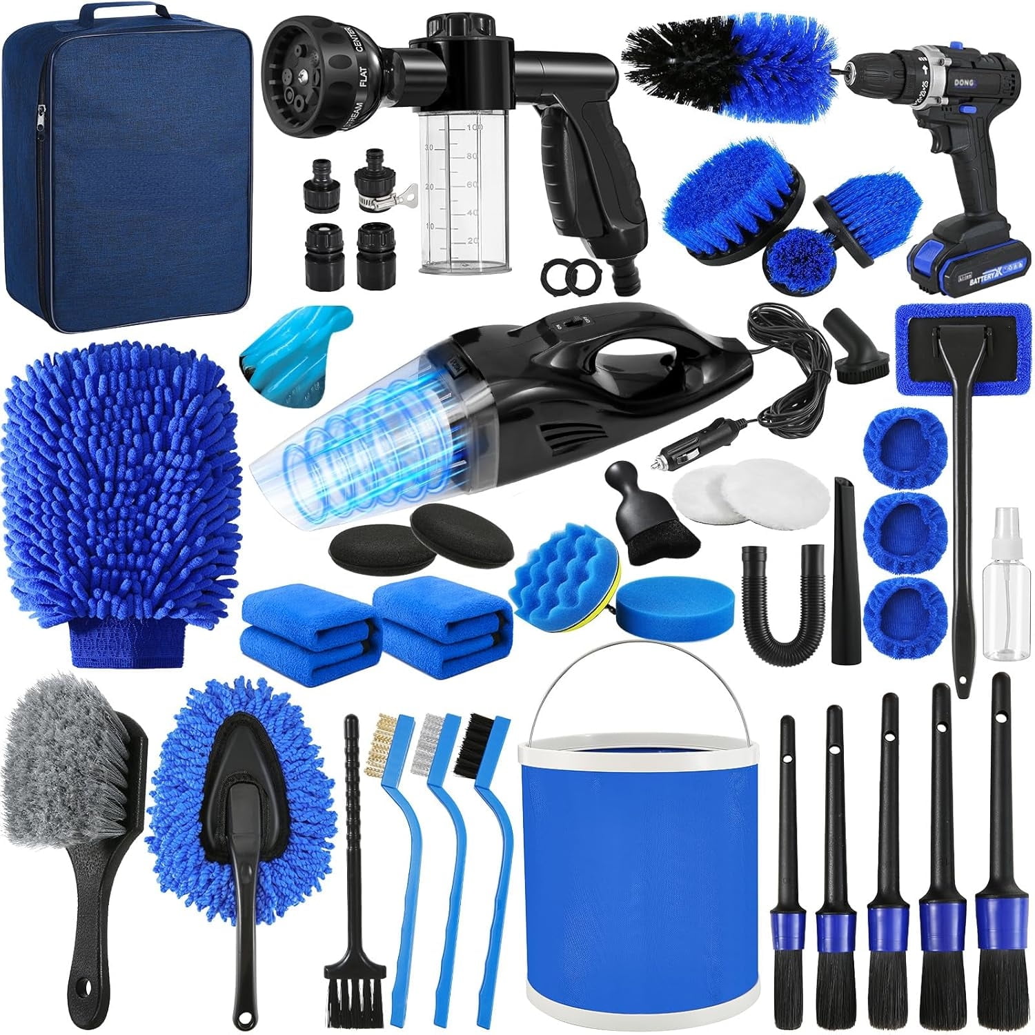 29Pcs Car Detailing Kit, Car Detailing Brush Set, Car Wash Cleaning Kit, Car Detailing Brushes, Professional Car Care Kit for Interior Exterior Wheels, Blue