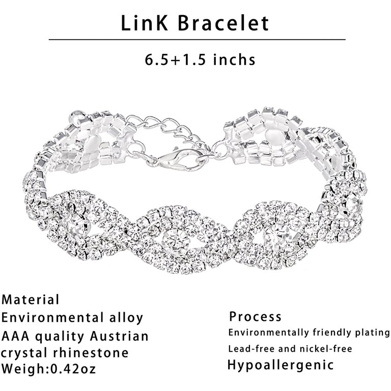 Women's Crystal Flower Jewelry Set - Rhinestone Necklace, Bracelet, Earrings & Ring For Wedding/Party