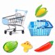 thumbnail image 1 of CNKOO - Juego de carrito de compras de juguete, mini carrito de compras, juego de carrito de compras de simulación de alimentos y comestibles, incluye 4 piezas de frutas y verduras de plástico, 1 of 6