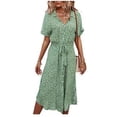 thumbnail image 2 of Lucakuins - Vestido midi con botones para mujer, manga corta, estampado floral, con cinturón, vestido suelto Lucakuins moda, 2 of 10