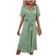 thumbnail image 2 of Lucakuins - Vestido midi con botones para mujer, manga corta, estampado floral, con cinturón, vestido suelto Lucakuins moda, 2 of 10