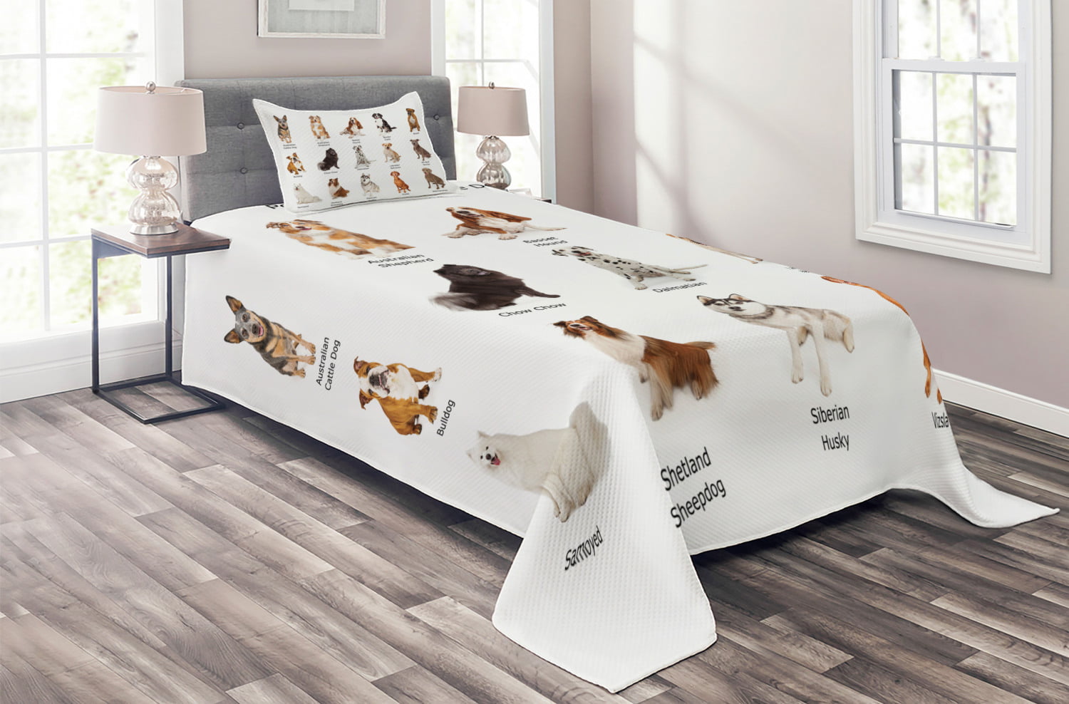 Details about   Dachshund Quilted Bedspread & Pillow Shams Set Colorful Dog Design Print 