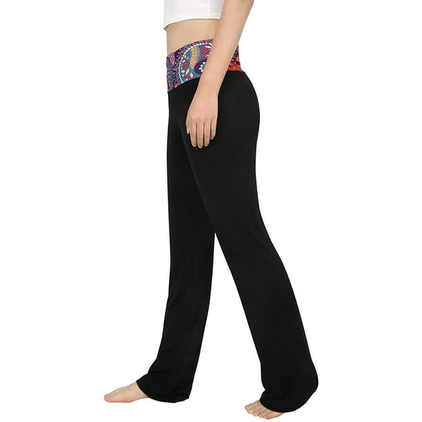 Women's Color Block Fold Over Waist Yoga Pants Flare Leg Workout Leggings 