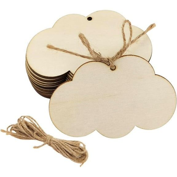 30 Pack 4 Inch Wood Cloud Cutouts Unfinished Wooden Cloud Hanging Ornaments DIY Cloud Craft Gift Tags for Home Party Decoration Craft Project