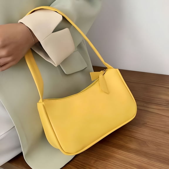 TELOLY Retro Handbag PU Leather Shoulder Totes Underarm Vintage Top Handle Bag Female Small Subaxillary Bags Clutch (Yellow)