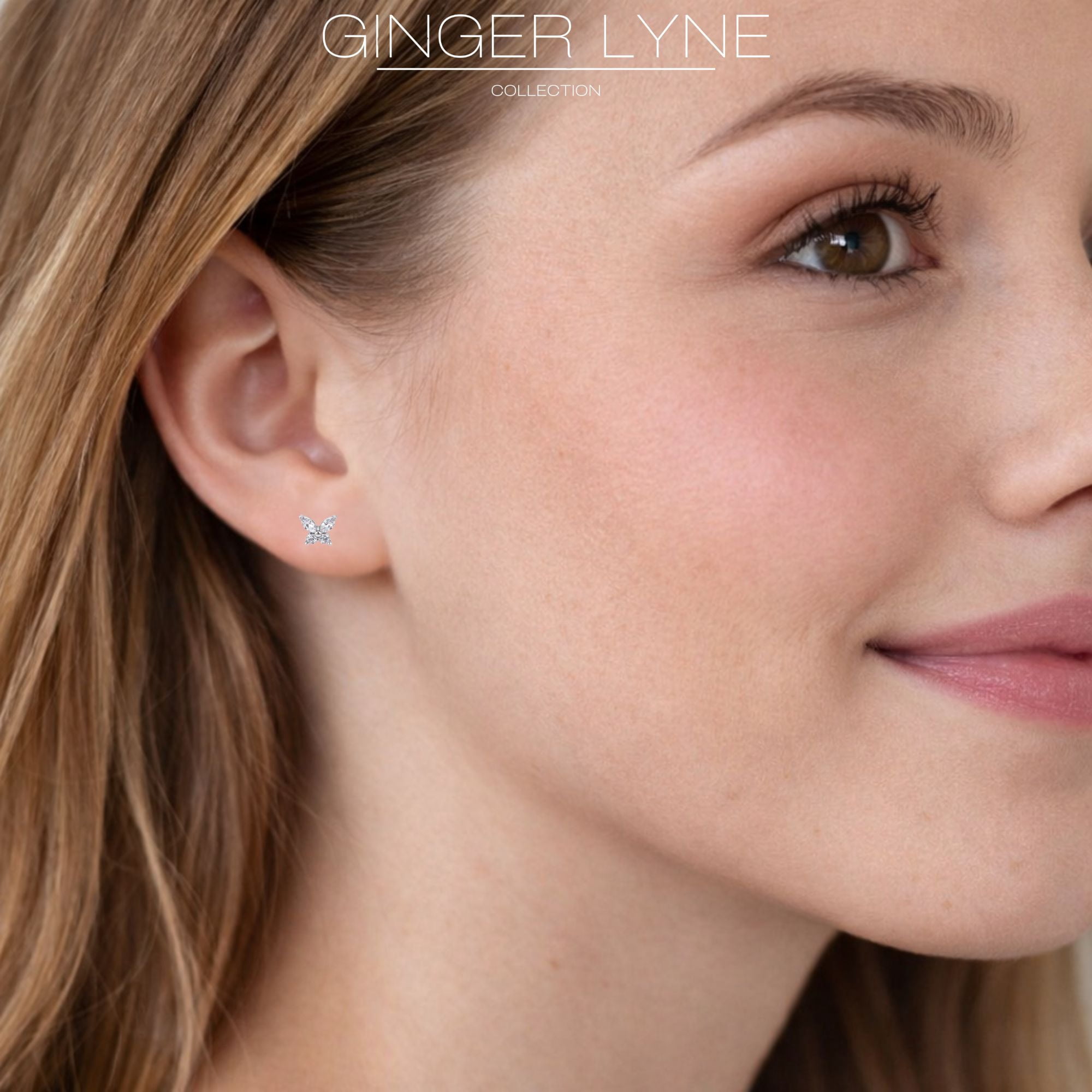 Small Butterfly CZ Solitaire Flat Back Stud Earrings Titanium Body Piercings by Ginger Lyne 2 Sets Post 6mm 8mm