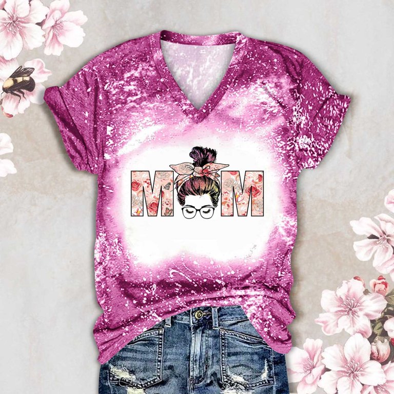 2023 Womens Mom Tie Dye Softball T Shirt Letter Print Mama O-Neck Short  Sleeve Casual Shirt Mothers Day Tee 