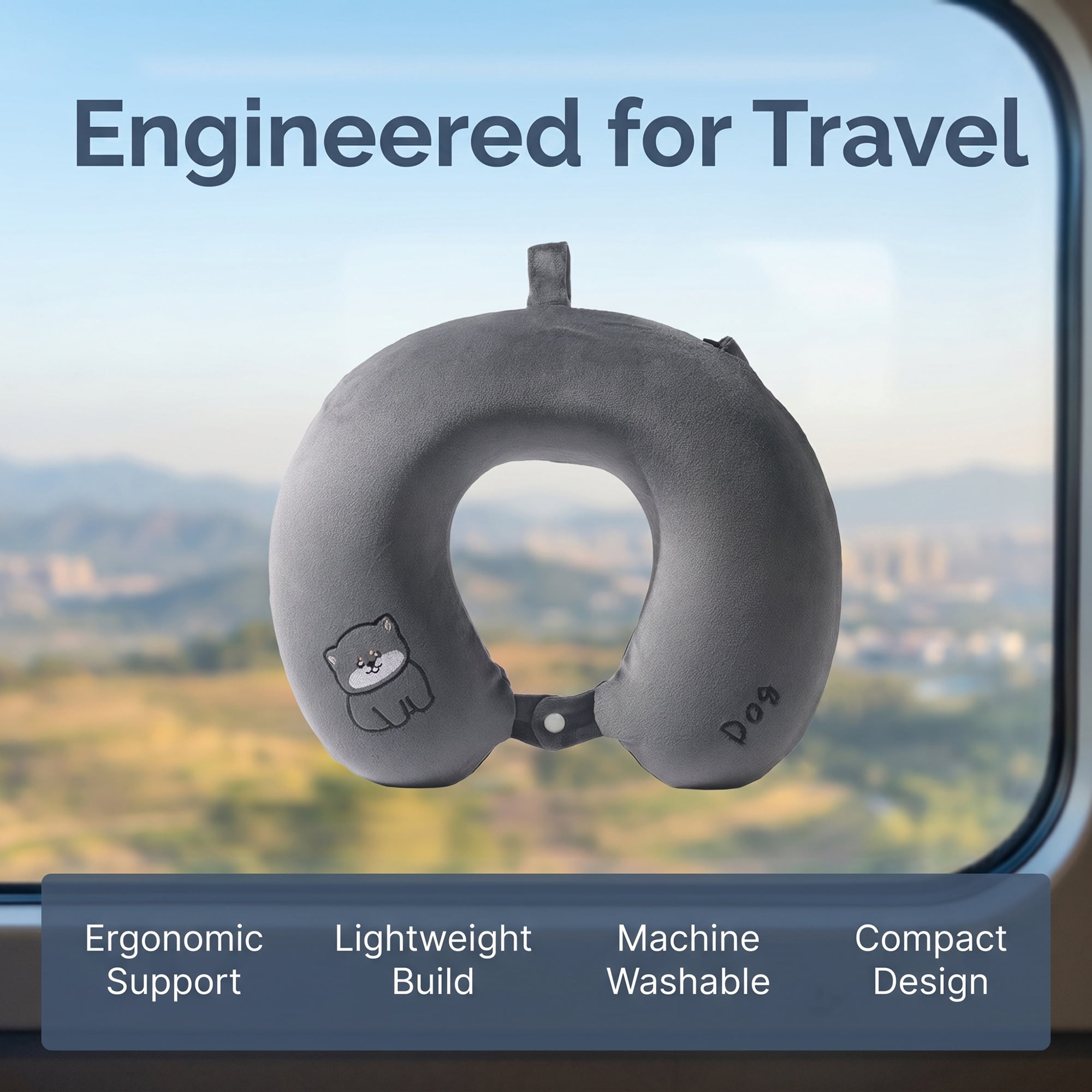 Unique Bargains Memory Foam U Shape Travel Neck Pillow for Airplane Use Dark gray 11"x11"