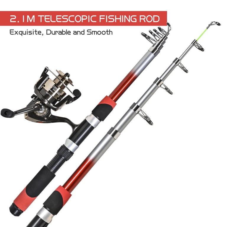 Lixada Fishing Tackle Set With 2.1m Telescopic Fiberglass Fishing Sea Rod Fishing Reel Fishing Baits Hooks Fishing Bag Kit Seawater Freshwater Suits