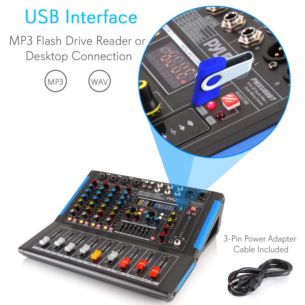 Pyle PMXU46BT 4 Channel Bluetooth Sound Board Mixer System for DJ Studio Audio