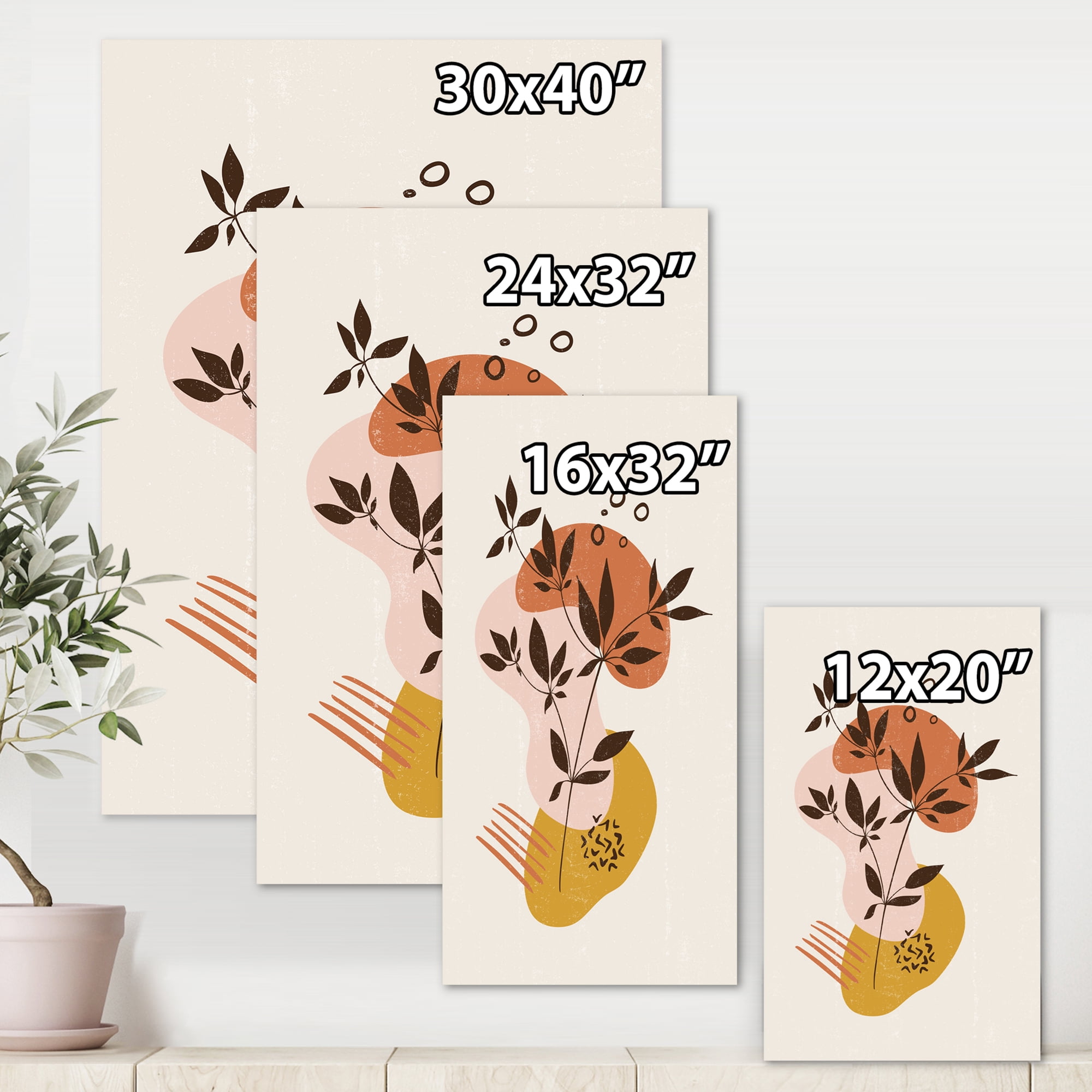 Designart ' Minimalist Shapes With Ancient Plant II ' Modern Canvas Wall Art Print