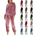 thumbnail image 3 of Fmbrln Pajamas for Women Sets Fuzzy Long Sleeve Crew Neck Shirts Tops and Elastic Waist Pajamas Pants Sets Winter Fleece Warm Sleepwear Sets, 3 of 3