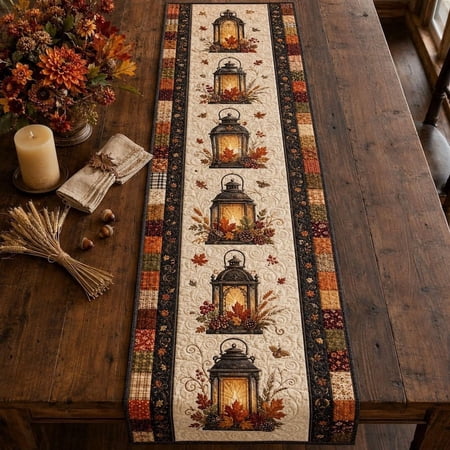 Quilted Lantern Fall Table Runner Cozy Autumn Decor Harvest Dining Table Runner Rustic Thanksgiving Home Decor Fall Gift