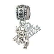 Delight Jewelry Silvertone Mini 3-D Elephant Congratulations Charm Bead Dangle with Mini Year 2024