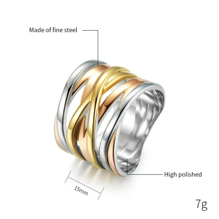 MYCUTEY Chunky Statement Rings For Women - Gold & Silver Plated Open Crossover Stackable Band Rings