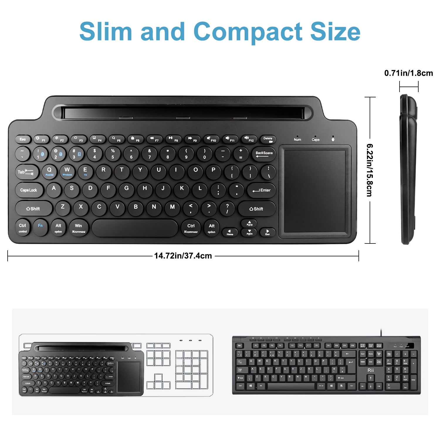 2.4G Wireless Keyboard with Touchpad, Multi-Device Bluetooth Keyboard with Built-in Cradle, Portable Computer Keyboard Quiet Computer Keyboard with Multimedia Keys for PC Computer Tablet Laptop