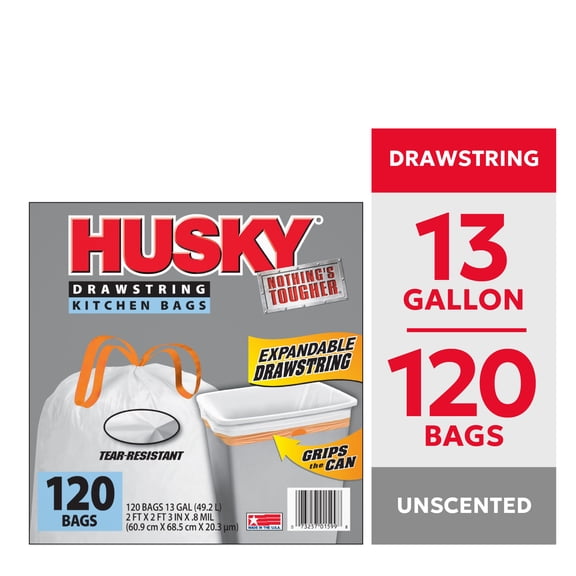 Husky 13 Gallon Tall Kitchen Drawstring Bags, 120 Bags