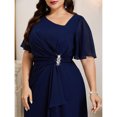 thumbnail image 4 of Elegant Blue Plus Size Long Dress With Rhinestone Waist Detail, Asymmetrical Hem, Short Sleeve Evening Gown, 4 of 8