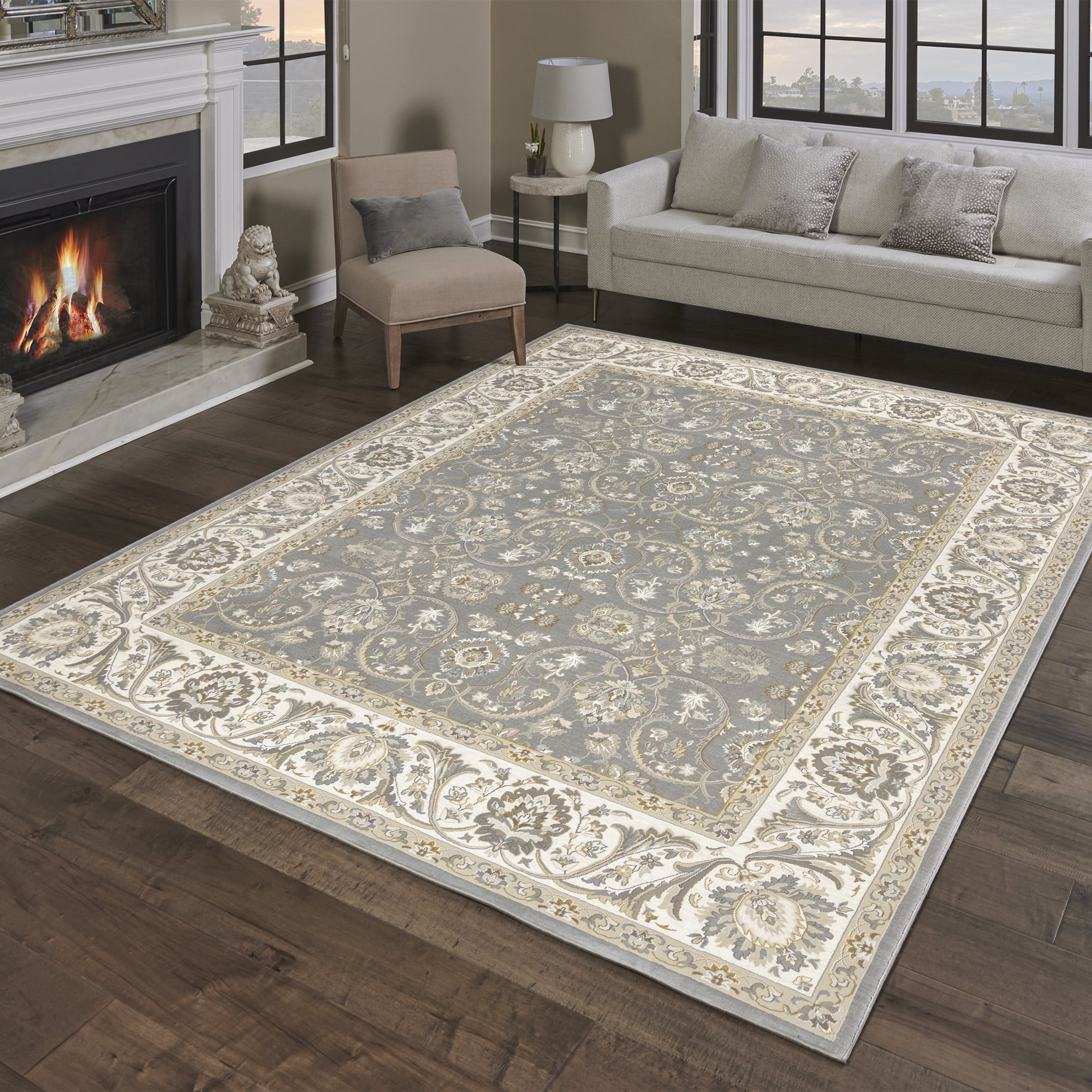 Gertmenian Majestic Croft Traditional Floral Gray Indoor Area Rug, 9x13