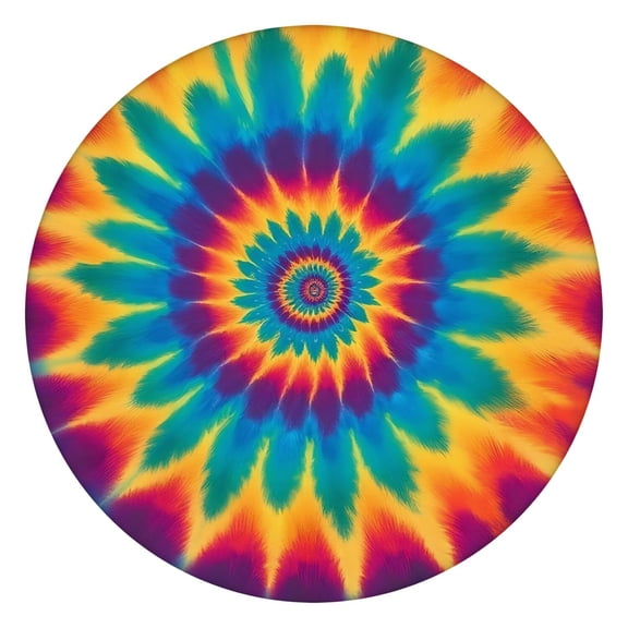 Colorful Tie Dye Mandala Pattern Round Fitted Tablecloth with Elastic Edge,Dining Table Cover Waterproof,Outdoor Round Tablecloth for Camping,Dining,Indoor and Outdoor