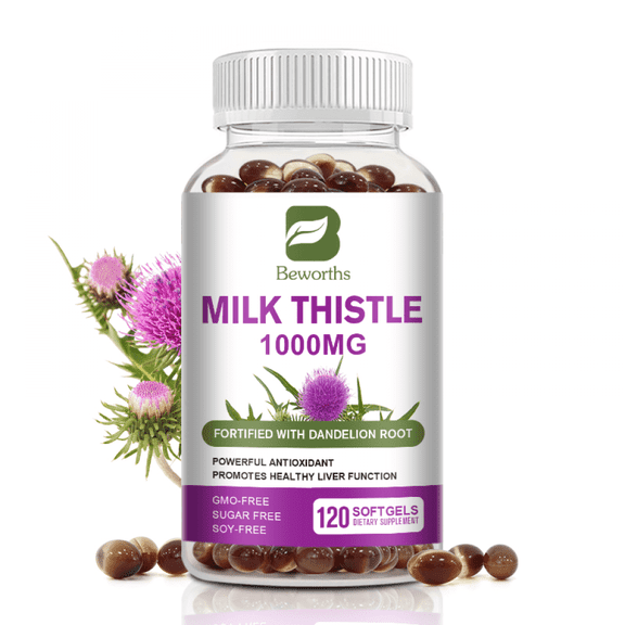 BEWORTHS Milk Thistle 1000mg, Herbal Health Supplement, Supports Liver Health, Rapid Release Softgels, 120 Ct