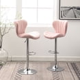 thumbnail image 2 of Pink Upholstered Barstool Set, 2 Units | 360-Degree Rotation and Height Control | Wavy Seat with Thick Foam | Footrest for Relaxed Bar Sitting, 2 of 7