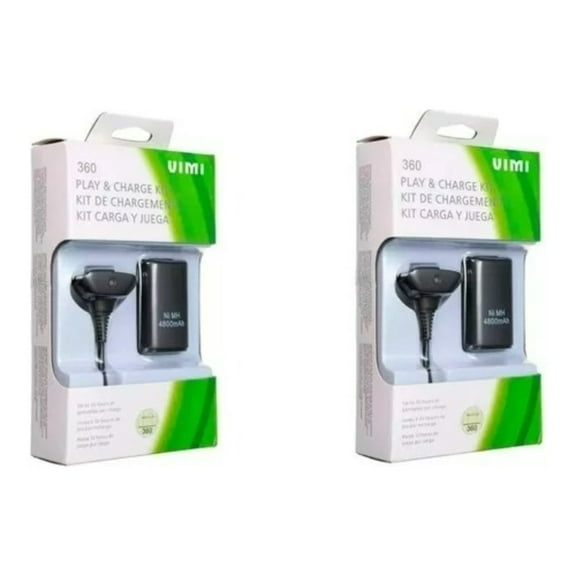 pack 2 Kit Carga Y Juega Compatible Para Xbox 360, 4800 Mah Cable Y Batería