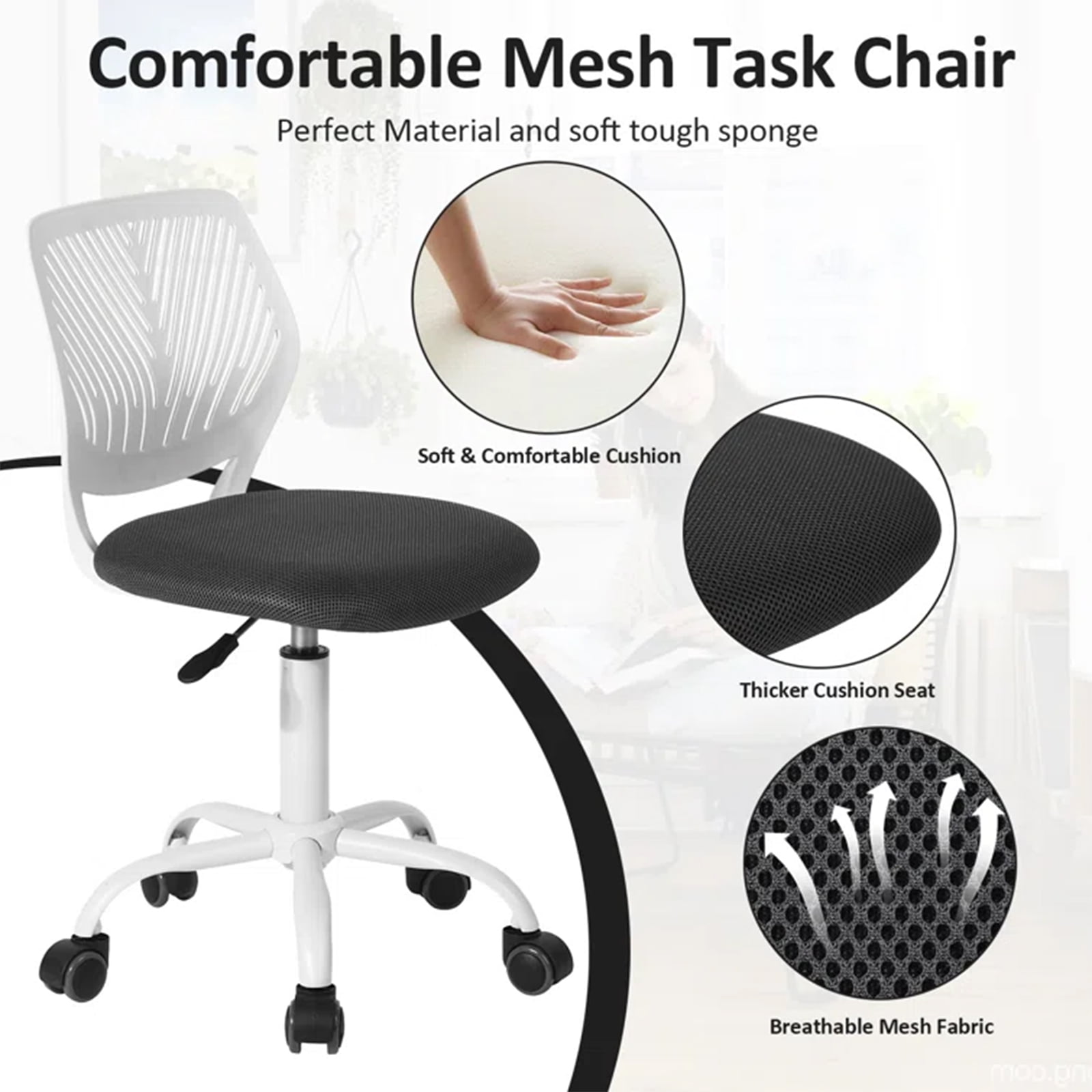 Homy Casa Desk Chair with Height Adjustable, 360° Swivel, Study Chair for Teen & Kids, Grey