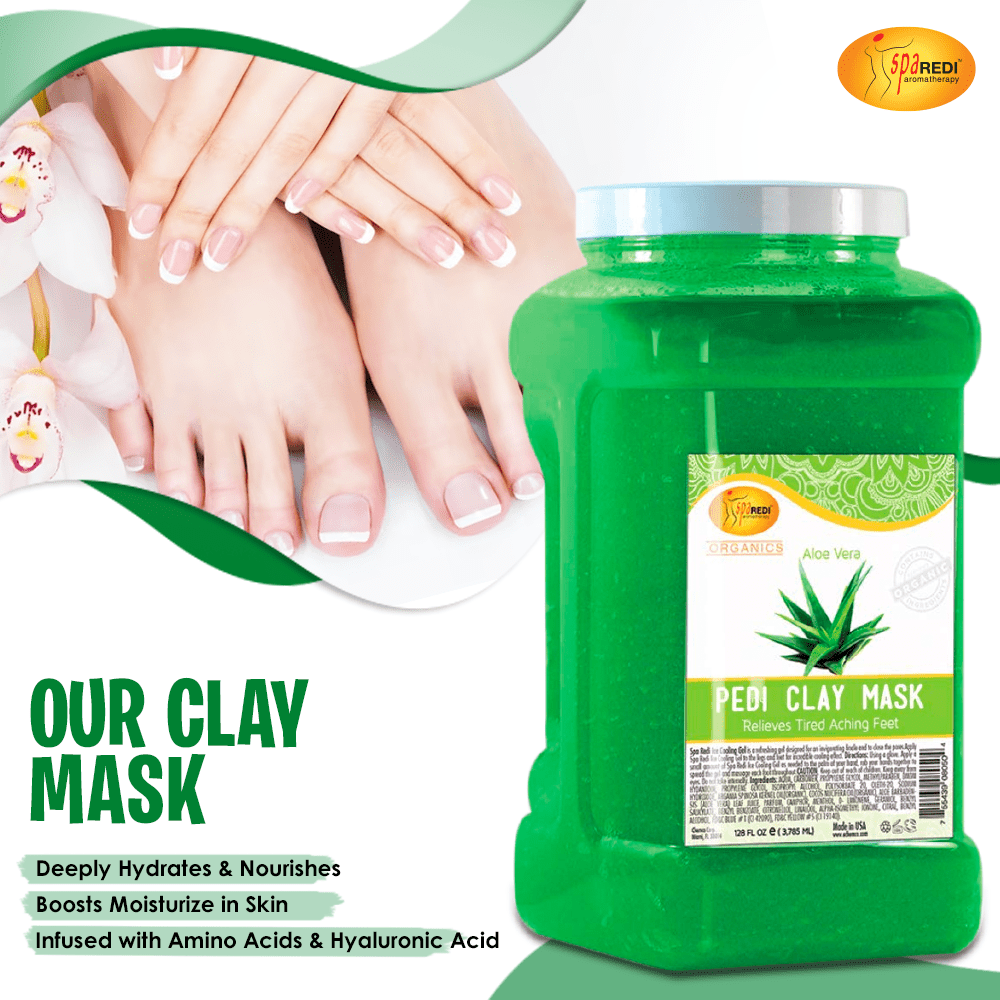 SPA REDI - Clay Mask, Aloe Vera, 128 Oz - Pedicure and Body Deep Cleansing, Skin Pore Purifying, Detoxifying and Hydrating - Natural Bentonite Clay, Infused with, Amino Acids