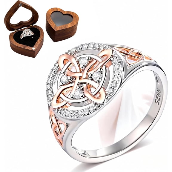 Witches Protection Knot Ring, Handmade Sterling Silver Knot Design with Rose-Gold Detail, Symbolic Jewelry Gift for Women