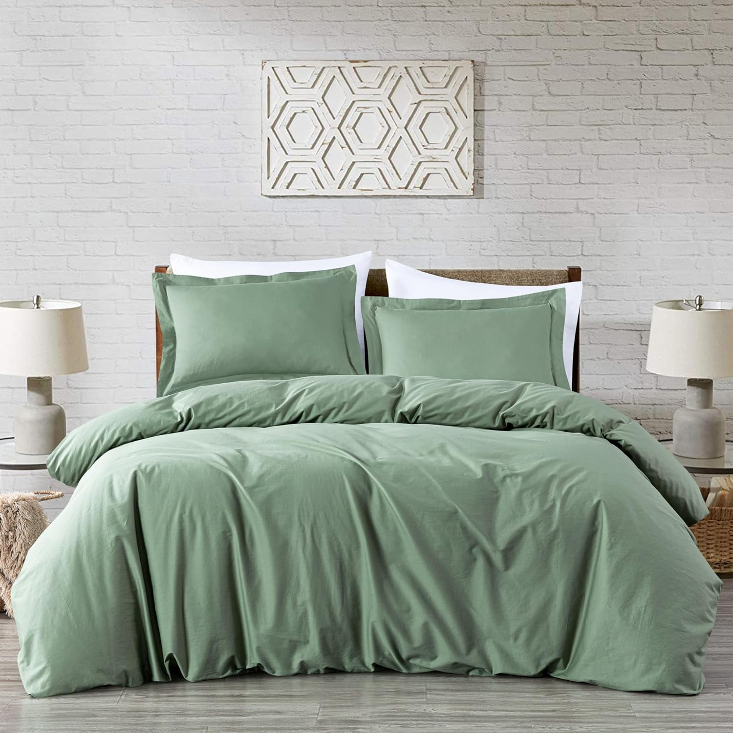 Chezmoi Collection Solid Sage Green 100% Cotton Duvet Cover Set King Size, 3-Piece Luxury Soft Breathable Smooth Cooling 250TC Cotton Twill Comforter Cover with Button Closure