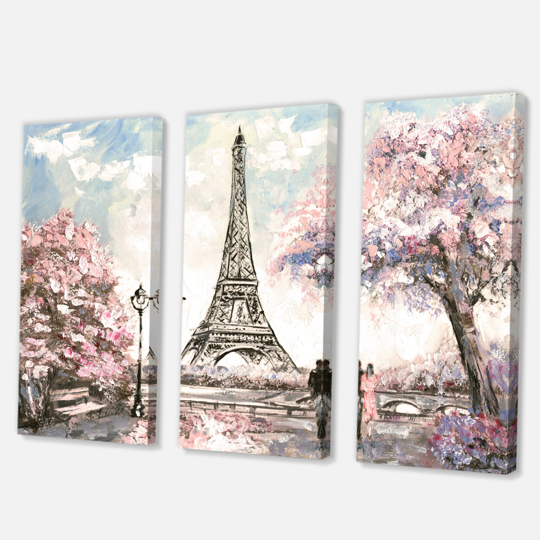 Designart 'Eiffel with Pink Flowers ' Landscape Canvas Art Print