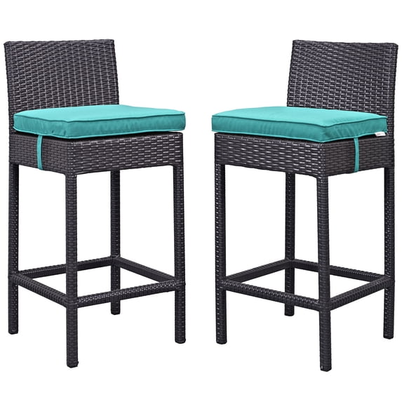 Modern Contemporary Urban Design Outdoor Patio Balcony Bar Stool Chair ( Set of Two), Blue, Rattan