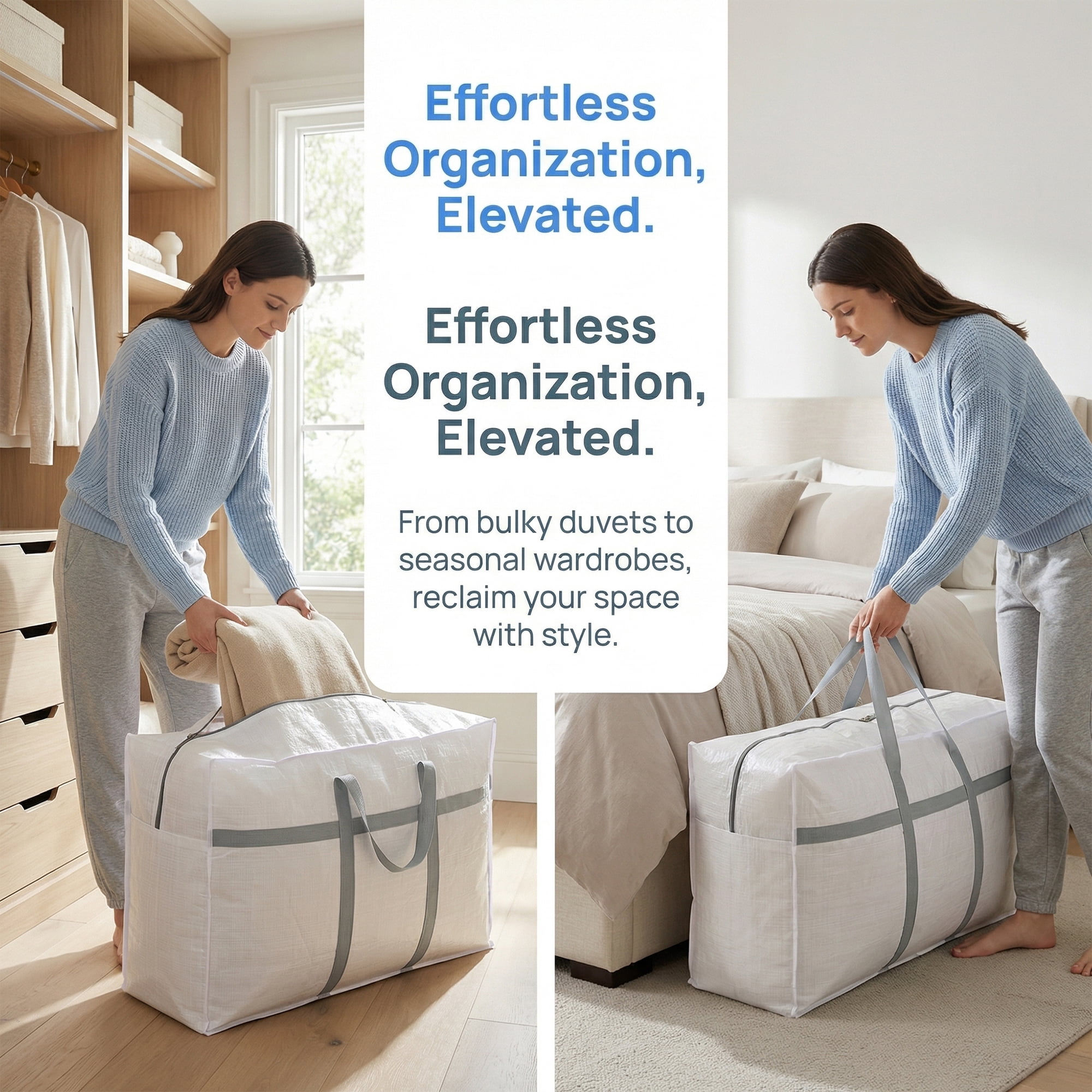 Unique Bargains Clothes Storage Bags for Organizing Clothing White 39.4"x11.8"x22.8"