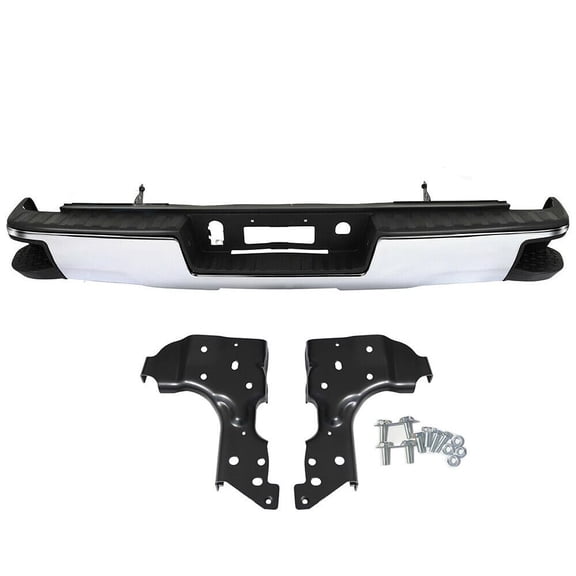 Suitable for Rear Step Bumper Assembly Compatible with 2014-2019 Chevy Chevrolet Silverado & GMC Sierra 1500 Chrome Replacement for GM1103176 GM1103175 (W/O Sensor Holes W/Conner Step Hole)