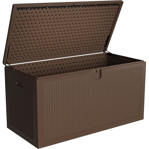 Premium Pro Edition 150 Gallon Lockable Resin Deck Box, Waterproof & UV-Resistant Outdoor Storage Box with Lockable Lid for Outdoor Cushion Storage, Garden Tools & Pool Accessories Storage, Brown