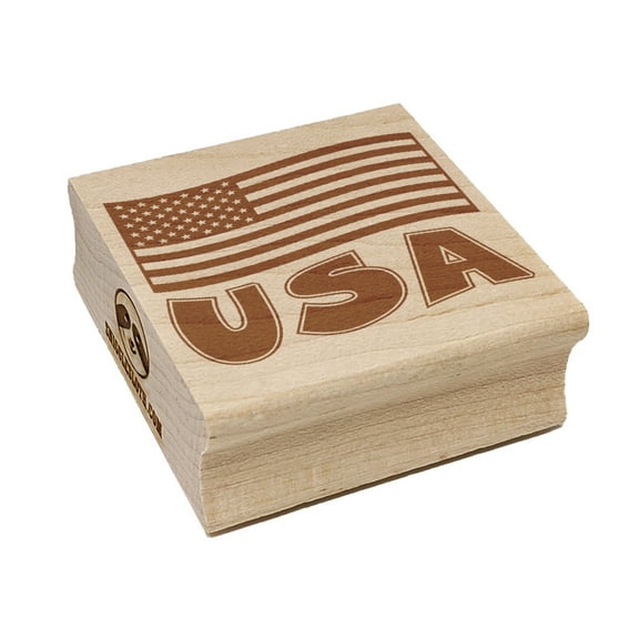USA United States of America with Waving Flag Cute Square Rubber Stamp Stamping Scrapbooking Crafting - Small 1.25in