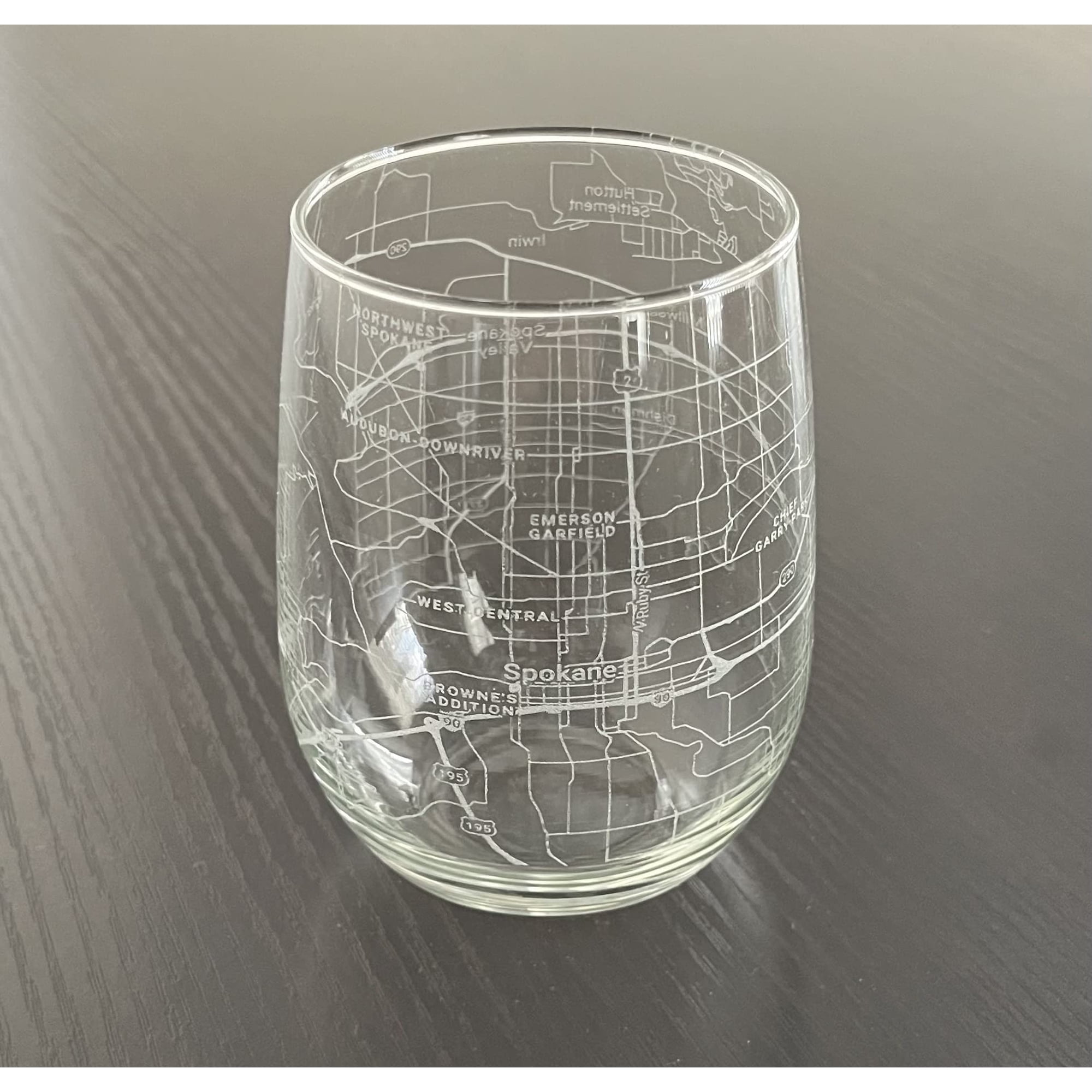 Stemless 17oz Wine Glass Urban City Map Spokane Washington
