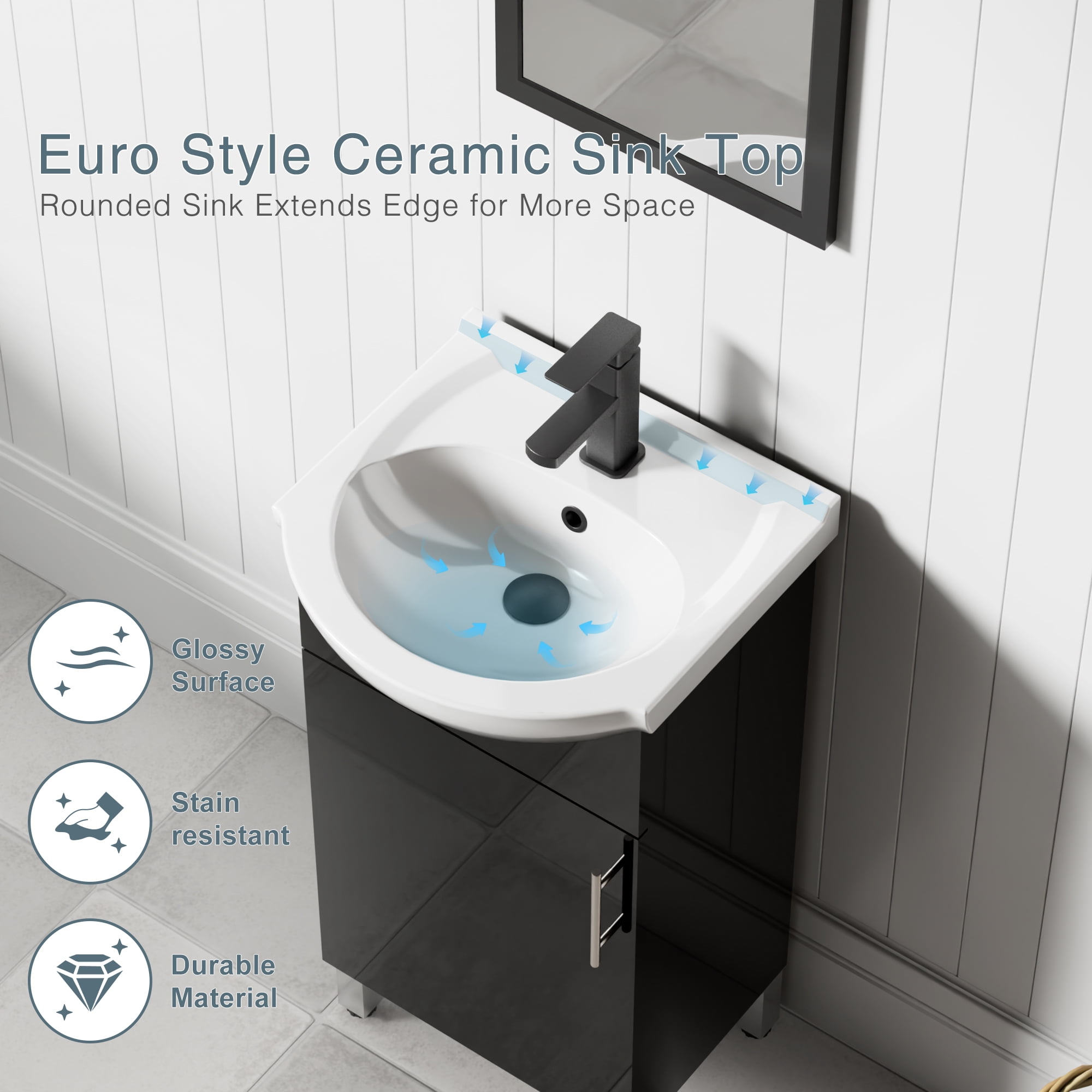 Eclife 18" Freestanding Single Bathroom Vanity with Euro Ceramic Sink and Faucet