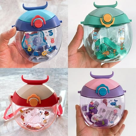 

Jolly Portable Cute Water Bottles with Straws Creative Kawaii Donut-Shape Cups Leakproof Plastic Bottles with Shoulder Strap Juice Drinking Bottle Suitable for Kids Children