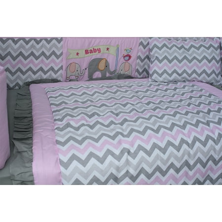 Babyfad Elephant Zigzag Pink 10 Piece Crib Bedding Set Walmart