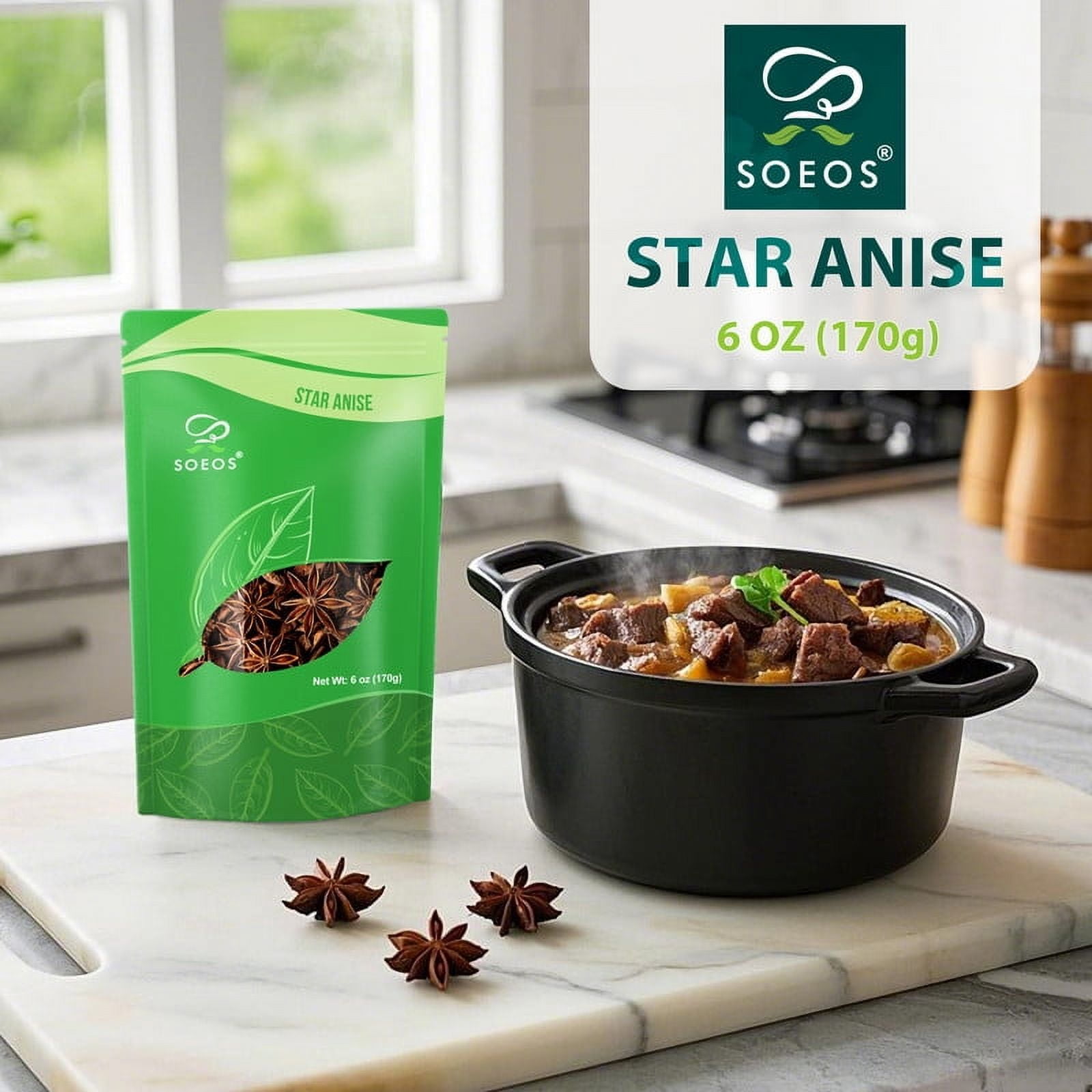 Soeos Star Anise 6 oz (170g), Star Anise for Cooking and Baking