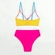 thumbnail image 5 of Conjunto de Bikini de Cintura Alta para las Mujeres Bloque de Color Cruzando Suspensiones, Traje de Baño de Moda sin Espalda Sexy, 5 of 6