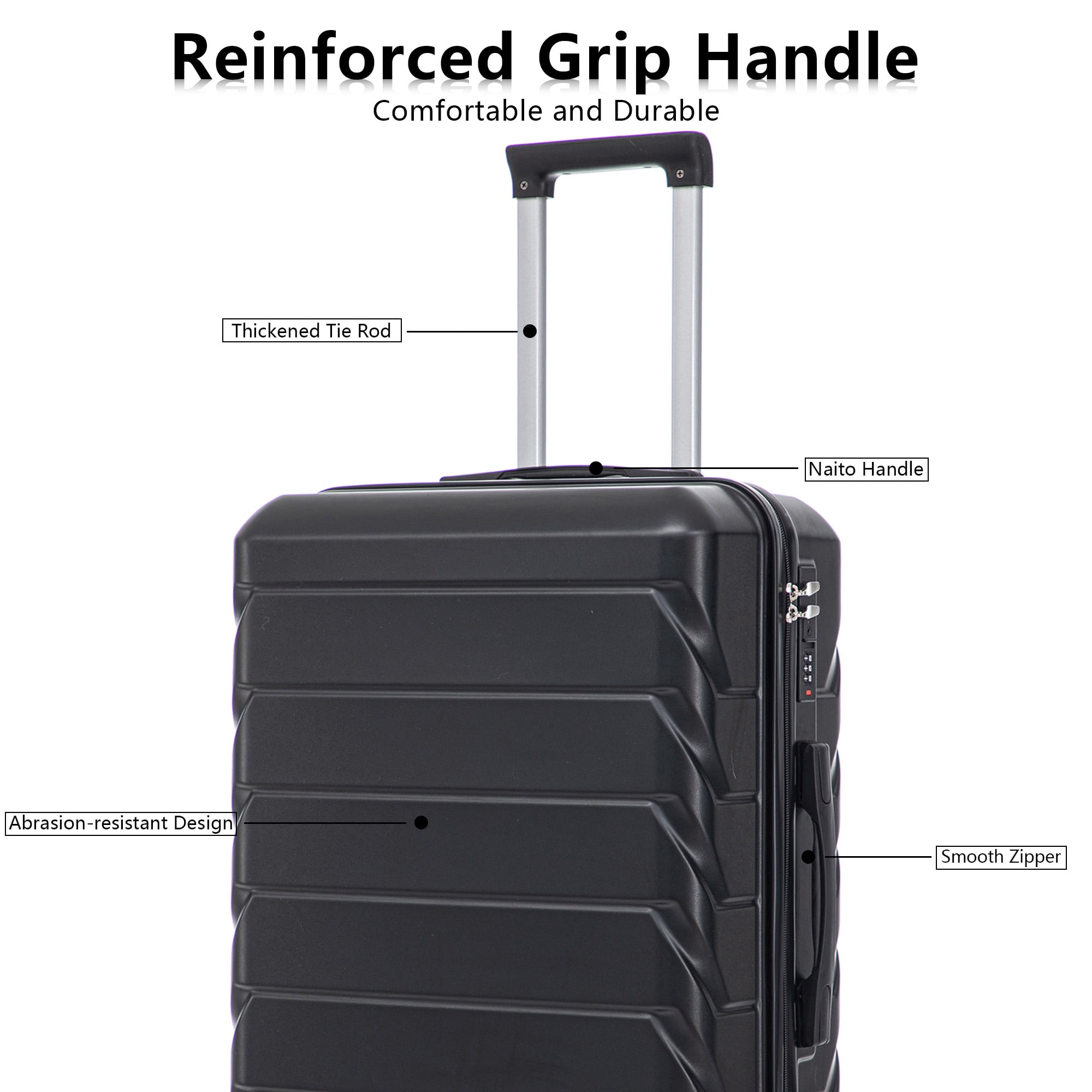 PAPROOS 3 Piece Luggage Set, ABS Carry-on Luggage Set with Spinner Wheels and TSA Lock, Lightweight Hardside Luggage, 20/24/28 Inch Rolling Suitcase Set for Travel Business Trip, Black