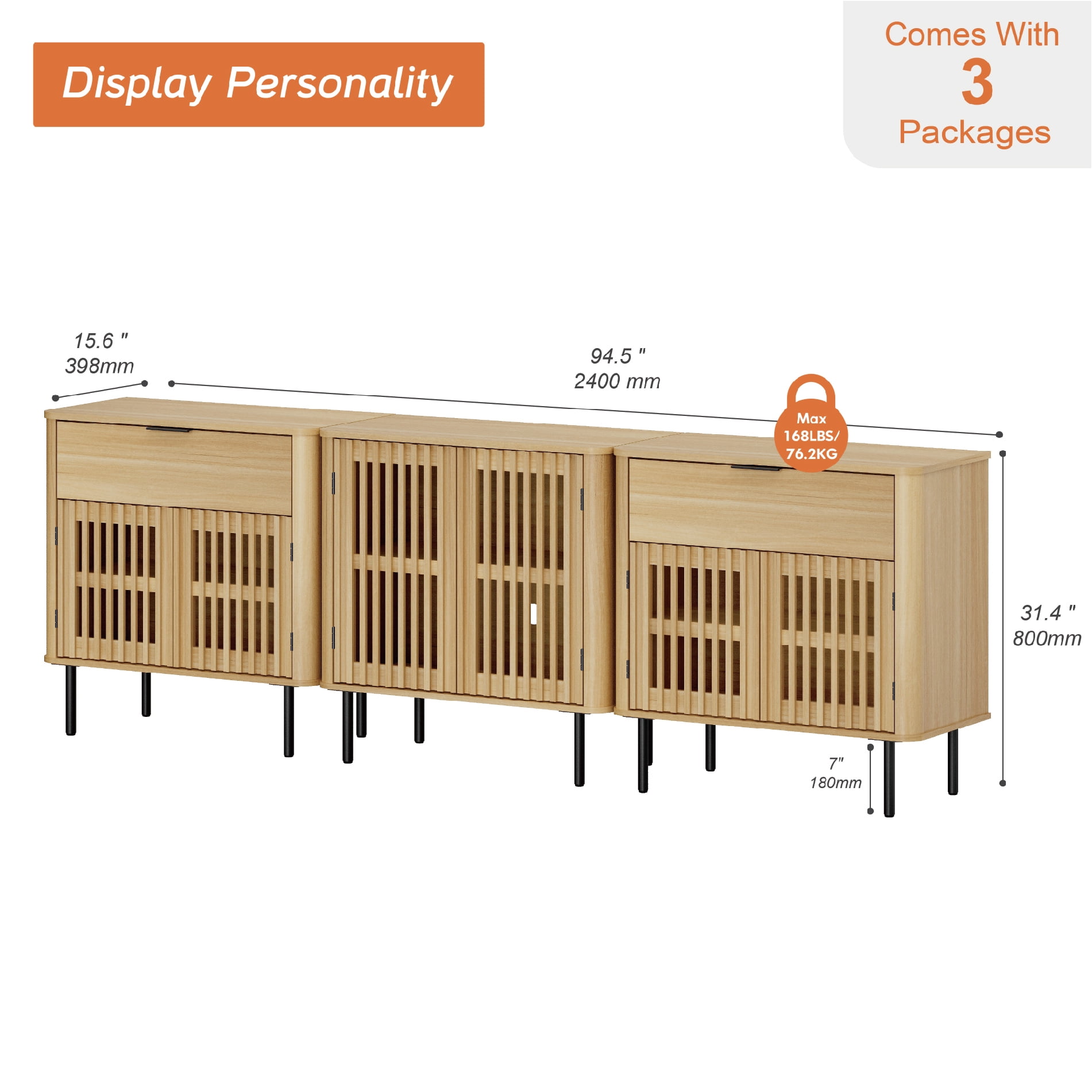94.5" TV Stand Media Console with Cabinets Adjustable Shelves,Oak