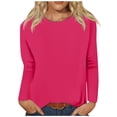 thumbnail image 4 of Duoif Women's Tops Women's Round Neck Long Sleeve Top Solid Color Casual T Shirt Tshirts Shirts for Women Watermelon Red L, 4 of 5