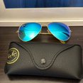 thumbnail image 1 of RB-Hip Hop-sunglasses Reflective Blue Aviator Gold Frame Sunglasses with Case, 1 of 5