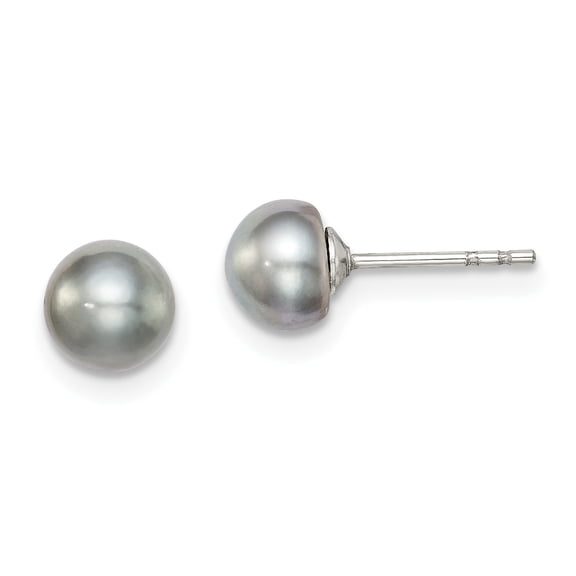 Primal Silver Sterling Silver Rhodium-plated 5-6mm Grey Freshwater Cultured Button Pearl Stud Earrings